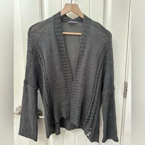 Wooden Ships Charcoal Gray Open-Knit Cardigan sz S Cotton Open Front Sweater